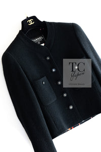 CHANEL 96S Black Rouge  Re d Pink Logo Tweed Jacket Skirt Suit 34 シャネル ブラック ルージュ レッド ピンク ロゴ ツイード ジャケット スカート スーツ 即発