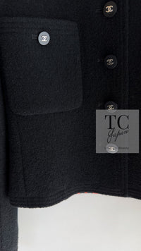 CHANEL 96S Black Rouge  Re d Pink Logo Tweed Jacket Skirt Suit 34 シャネル ブラック ルージュ レッド ピンク ロゴ ツイード ジャケット スカート スーツ 即発