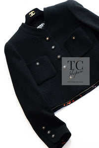 CHANEL 96S Black Rouge  Re d Pink Logo Tweed Jacket Skirt Suit 34 シャネル ブラック ルージュ レッド ピンク ロゴ ツイード ジャケット スカート スーツ 即発