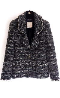 CHANEL 94A Vintage Black Mix Wool Tweed Jacket 36 38 シャネル ヴィンテージ スーパーモデルのブラック系 ウール ツイード ジャケット 即発 - TC JAPAN