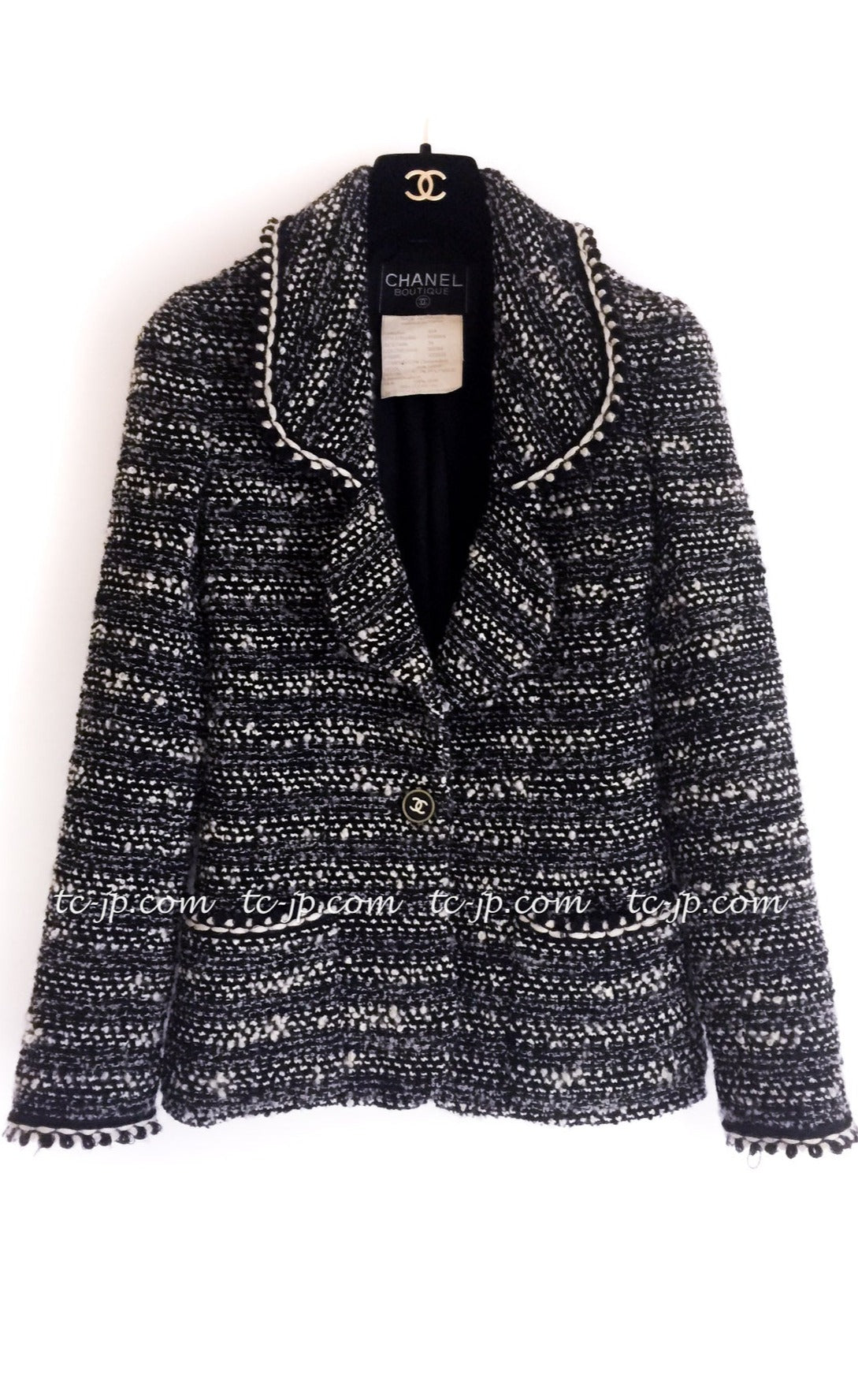 CHANEL 94A Vintage Black Mix Wool Tweed Jacket 36 38 シャネル ヴィンテージ スーパーモデルのブラック系 ウール ツイード ジャケット 即発 - TC JAPAN