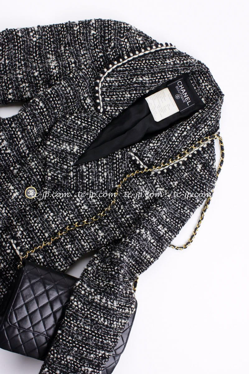 CHANEL 94A Vintage Black Mix Wool Tweed Jacket 36 38 シャネル ヴィンテージ スーパーモデルのブラック系 ウール ツイード ジャケット 即発 - TC JAPAN