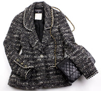 CHANEL 94A Vintage Black Mix Wool Tweed Jacket 36 38 シャネル ヴィンテージ スーパーモデルのブラック系 ウール ツイード ジャケット 即発 - TC JAPAN