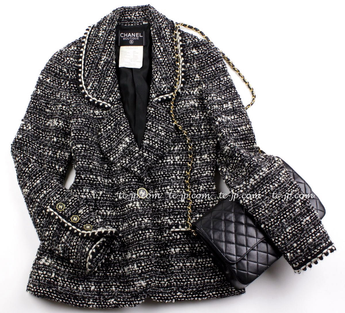 CHANEL 94A Vintage Black Mix Wool Tweed Jacket 36 38 シャネル ヴィンテージ スーパーモデルのブラック系 ウール ツイード ジャケット 即発 - TC JAPAN