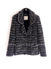 CHANEL 94A Vintage Black Mix Wool Tweed Jacket 36 38 シャネル ヴィンテージ スーパーモデルのブラック系 ウール ツイード ジャケット 即発 - TC JAPAN