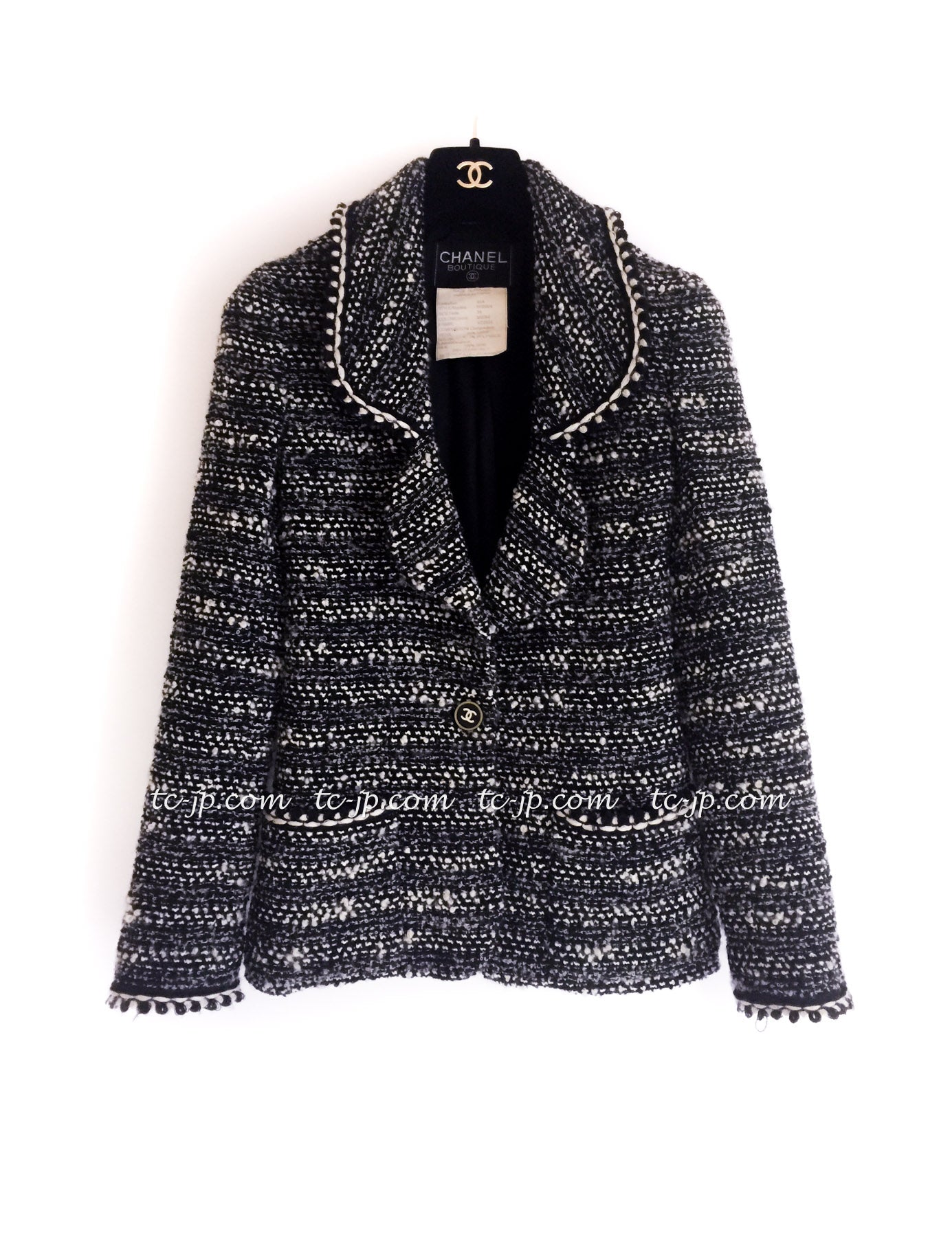 CHANEL 94A Vintage Black Mix Wool Tweed Jacket 36 38 シャネル ヴィンテージ スーパーモデルのブラック系 ウール ツイード ジャケット 即発 - TC JAPAN