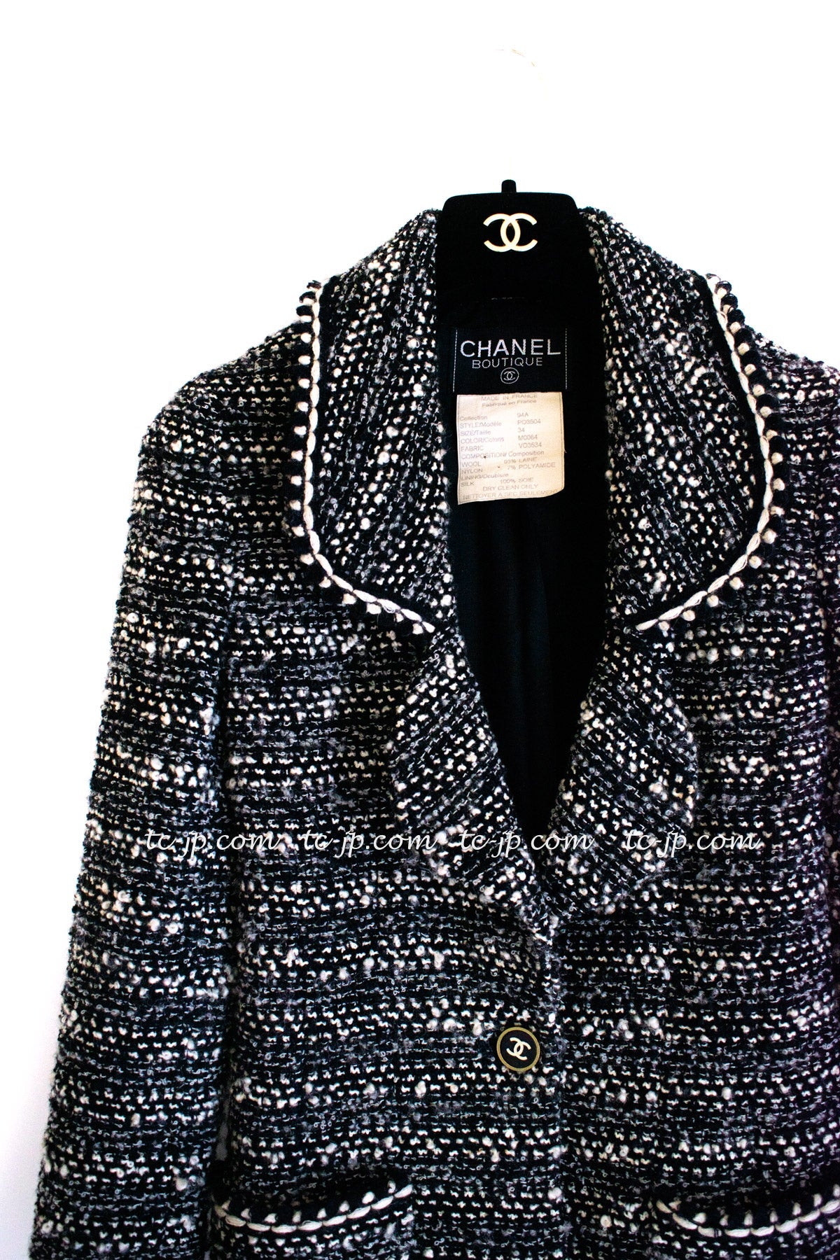 CHANEL 94A Vintage Black Mix Wool Tweed Jacket 36 38 シャネル ヴィンテージ スーパーモデルのブラック系 ウール ツイード ジャケット 即発 - TC JAPAN