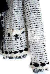 CHANEL 05S White Black Tweed Cardigan Jacket 34 36 シャネル ホワイト ブラック リボン ツイード カーディガン ジャケット 即発
