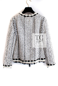 CHANEL 05S White Black Tweed Cardigan Jacket 34 36 シャネル ホワイト ブラック リボン ツイード カーディガン ジャケット 即発