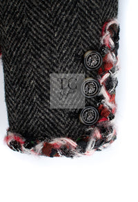 CHANEL 13PF Gray Black Trim Wool Tweed Jacket 38 40 シャネル グレー ブラック トリミング ウール ツイード ジャケット 即発