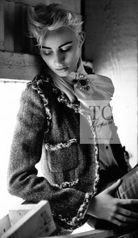 CHANEL 13PF Gray Black Trim Wool Tweed Jacket 38 40 シャネル グレー ブラック トリミング ウール ツイード ジャケット 即発