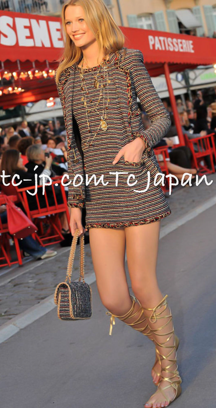 CHANEL 11C Black Border Multi Color Cropped Jacket 34 シャネル ブラック マルチカラー ストライプ ボーダー クロップド ジャケット 即発