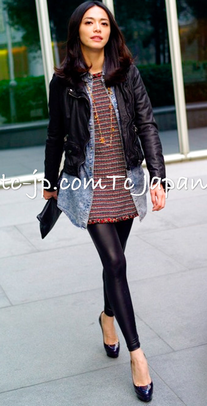 CHANEL 11C Black Border Multi Color Cropped Jacket 34 シャネル ブラック マルチカラー ストライプ ボーダー クロップド ジャケット 即発
