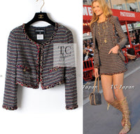 CHANEL 11C Black Border Multi Color Cropped Jacket 34 シャネル ブラック マルチカラー ストライプ ボーダー クロップド ジャケット 即発