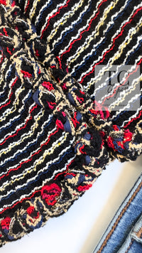 CHANEL 11C Black Border Multi Color Cropped Jacket 34 シャネル ブラック マルチカラー ストライプ ボーダー クロップド ジャケット 即発