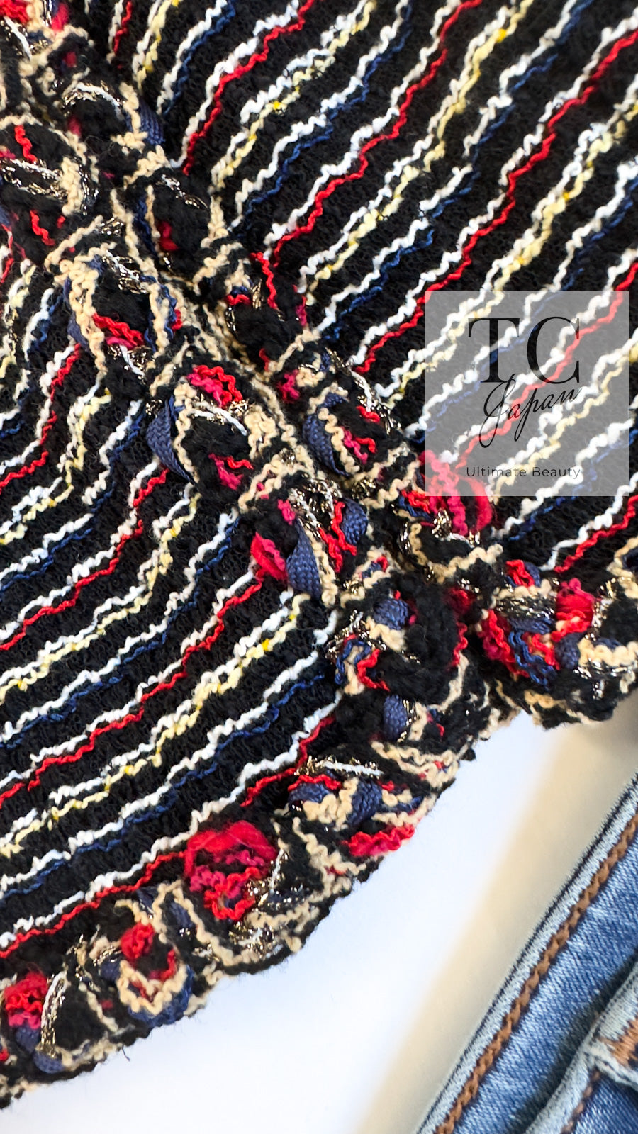 CHANEL 11C Black Border Multi Color Cropped Jacket 34 シャネル ブラック マルチカラー ストライプ ボーダー クロップド ジャケット 即発