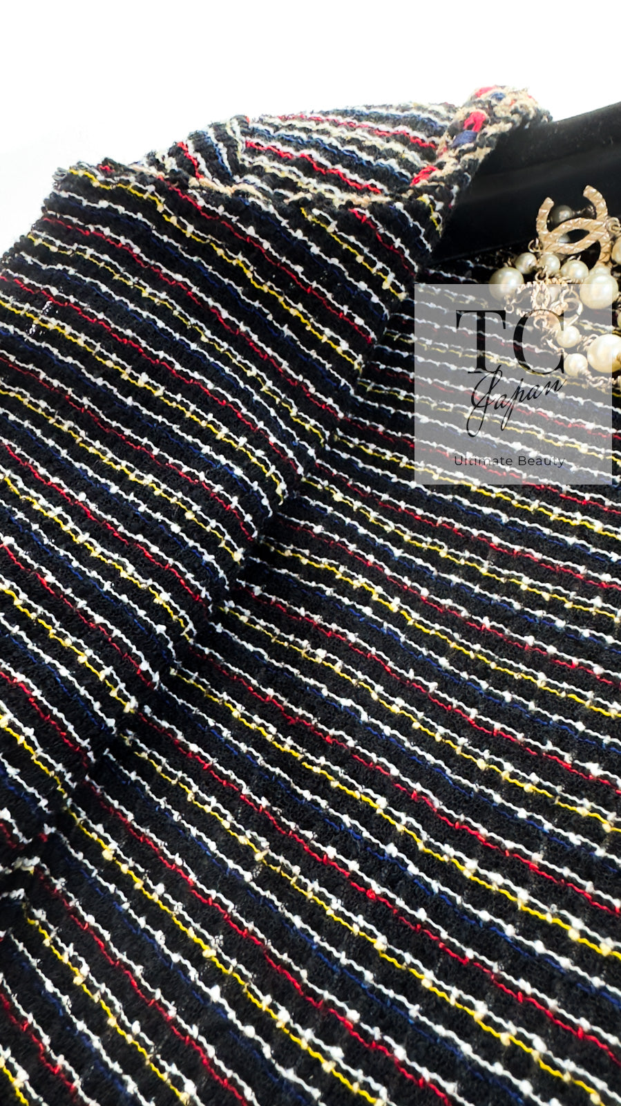 CHANEL 11C Black Border Multi Color Cropped Jacket 34 シャネル ブラック マルチカラー ストライプ ボーダー クロップド ジャケット 即発