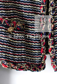 CHANEL 11C Black Border Multi Color Cropped Jacket 34 シャネル ブラック マルチカラー ストライプ ボーダー クロップド ジャケット 即発