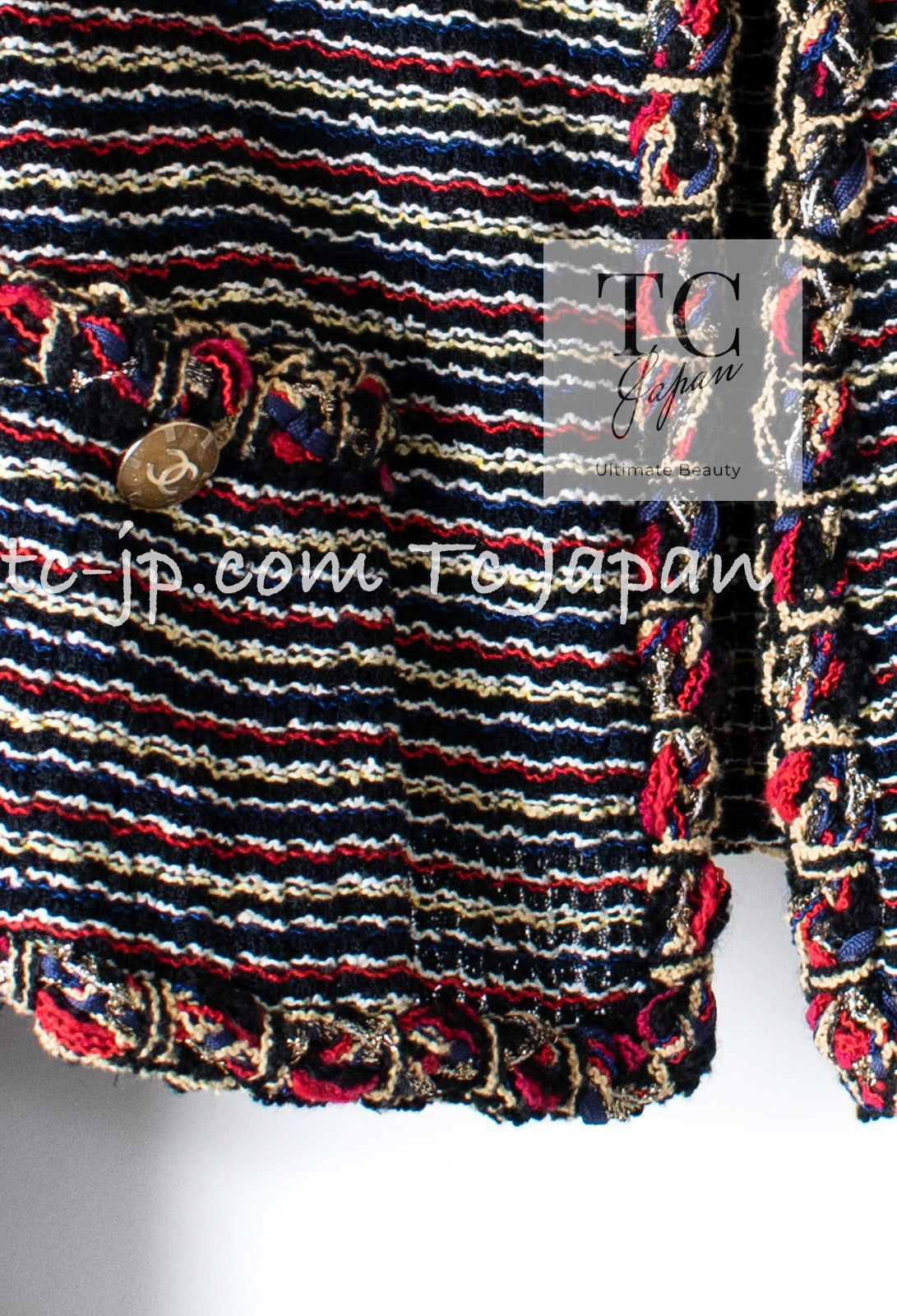 CHANEL 11C Black Border Multi Color Cropped Jacket 34 シャネル ブラック マルチカラー ストライプ ボーダー クロップド ジャケット 即発