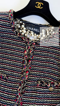 CHANEL 11C Black Border Multi Color Cropped Jacket 34 シャネル ブラック マルチカラー ストライプ ボーダー クロップド ジャケット 即発