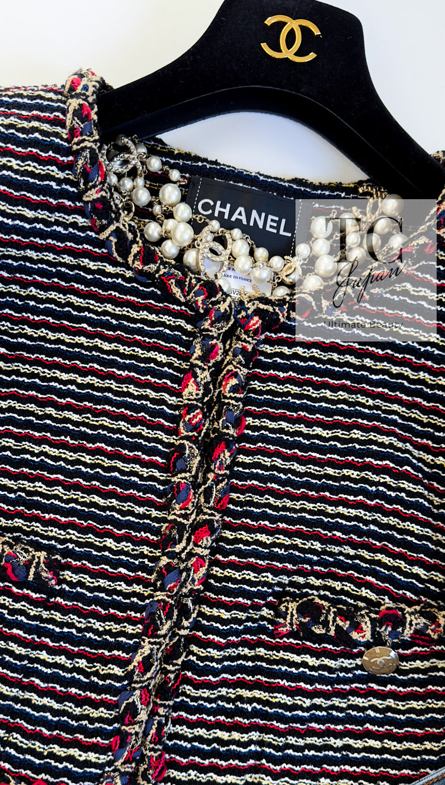 CHANEL 11C Black Border Multi Color Cropped Jacket 34 シャネル ブラック マルチカラー ストライプ ボーダー クロップド ジャケット 即発
