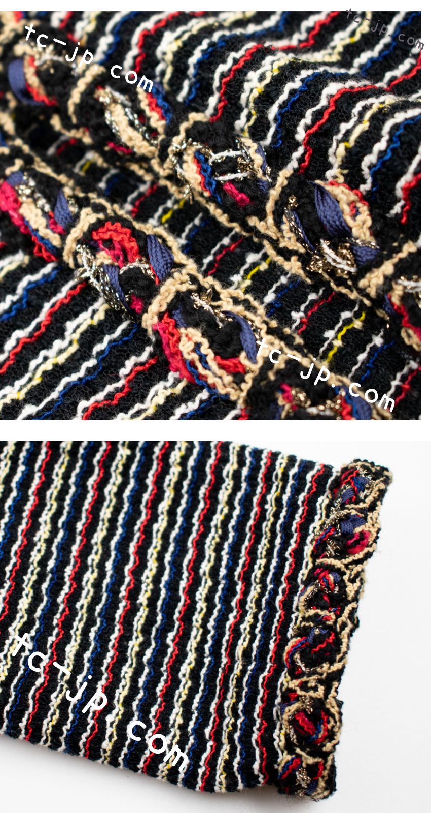 CHANEL 11C Black Border Multi Color Cropped Jacket 34 シャネル ブラック マルチカラー ストライプ ボーダー クロップド ジャケット 即発