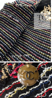 CHANEL 11C Black Border Multi Color Cropped Jacket 34 シャネル ブラック マルチカラー ストライプ ボーダー クロップド ジャケット 即発