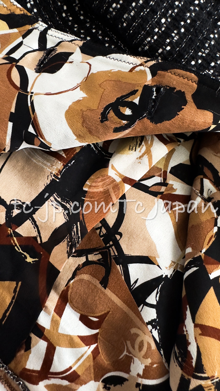 CHANEL 05S Black Brown Beige Cotton Tweed Jacket 40 シャネル ブラック ブラウン ベージュ CC ロゴ 裏地 コットン ツイード ジャケット 即発