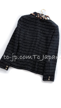 CHANEL 05S Black Brown Beige Cotton Tweed Jacket 40 シャネル ブラック ブラウン ベージュ CC ロゴ 裏地 コットン ツイード ジャケット 即発