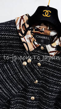 CHANEL 05S Black Brown Beige Cotton Tweed Jacket 40 シャネル ブラック ブラウン ベージュ CC ロゴ 裏地 コットン ツイード ジャケット 即発