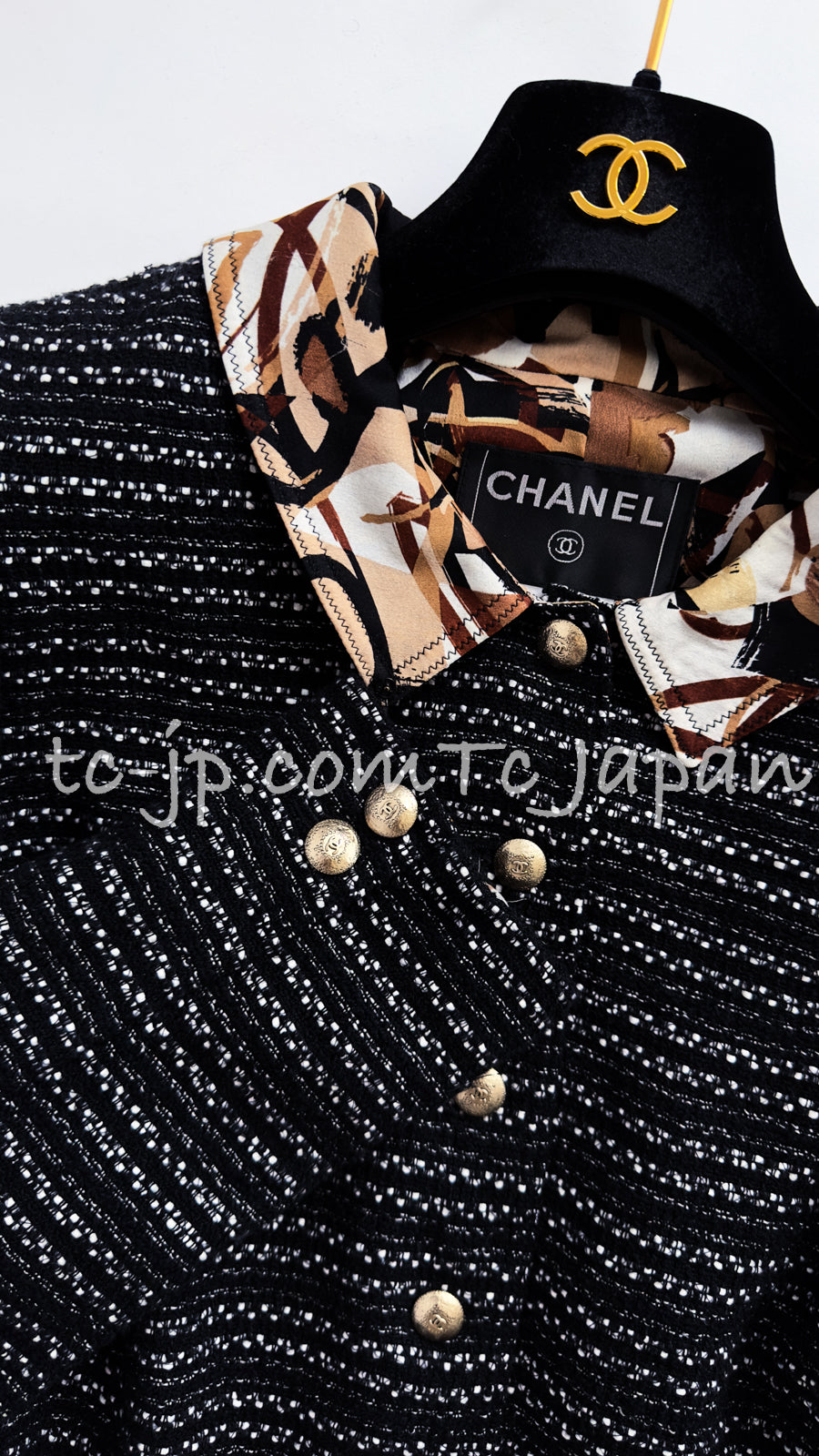 CHANEL 05S Black Brown Beige Cotton Tweed Jacket 40 シャネル ブラック ブラウン ベージュ CC ロゴ 裏地 コットン ツイード ジャケット 即発
