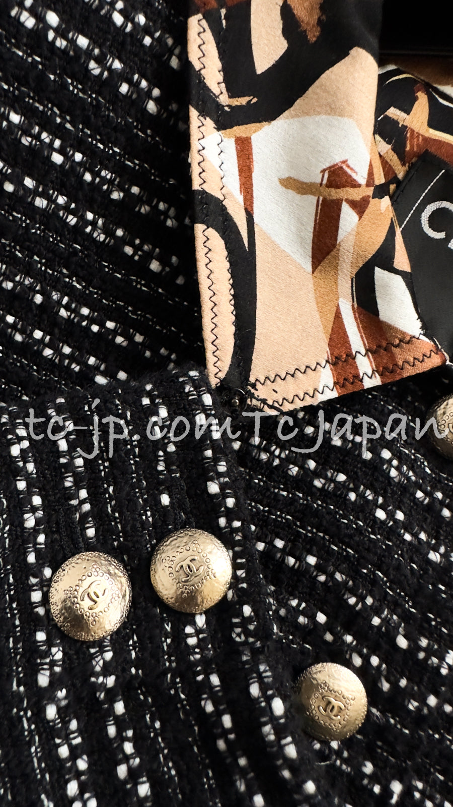 CHANEL 05S Black Brown Beige Cotton Tweed Jacket 40 シャネル ブラック ブラウン ベージュ CC ロゴ 裏地 コットン ツイード ジャケット 即発
