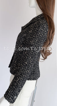 CHANEL 97A Vintage Black Gray Chevron Tweed Jacket Skirt Suit 36 38 40 シャネル ヴィンテージ ブラック グレー シェブロン ツイード ジャケット スカート スーツ 即発