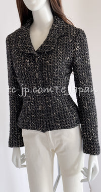 CHANEL 97A Vintage Black Gray Chevron Tweed Jacket Skirt Suit 36 38 40 シャネル ヴィンテージ ブラック グレー シェブロン ツイード ジャケット スカート スーツ 即発