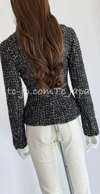 CHANEL 97A Vintage Black Gray Chevron Tweed Jacket Skirt Suit 36 38 40 シャネル ヴィンテージ ブラック グレー シェブロン ツイード ジャケット スカート スーツ 即発