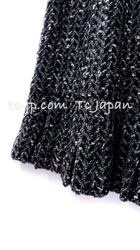 CHANEL 97A Vintage Black Gray Chevron Tweed Jacket Skirt Suit 36 38 40 シャネル ヴィンテージ ブラック グレー シェブロン ツイード ジャケット スカート スーツ 即発