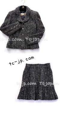 CHANEL 97A Vintage Black Gray Chevron Tweed Jacket Skirt Suit 36 38 40 シャネル ヴィンテージ ブラック グレー シェブロン ツイード ジャケット スカート スーツ 即発