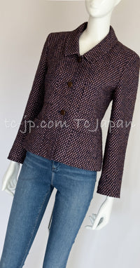 CHANEL 98A Vintage Purple Navy Wool Silk Tweed Jacket 38 シャネル ヴィンテージ パープル ネイビー ウール シルク ツイード ジャケット 即発