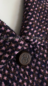CHANEL 98A Vintage Purple Navy Wool Silk Tweed Jacket 38 シャネル ヴィンテージ パープル ネイビー ウール シルク ツイード ジャケット 即発