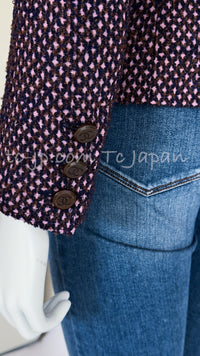 CHANEL 98A Vintage Purple Navy Wool Silk Tweed Jacket 38 シャネル ヴィンテージ パープル ネイビー ウール シルク ツイード ジャケット 即発