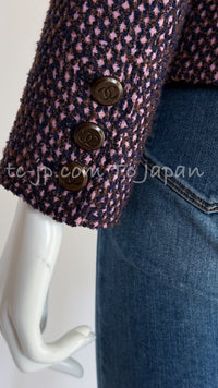 CHANEL 98A Vintage Purple Navy Wool Silk Tweed Jacket 38 シャネル ヴィンテージ パープル ネイビー ウール シルク ツイード ジャケット 即発