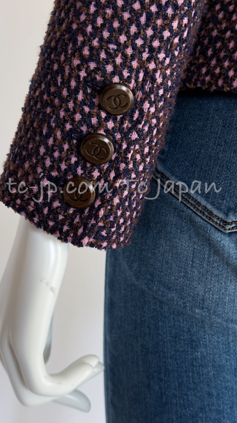 CHANEL 98A Vintage Purple Navy Wool Silk Tweed Jacket 38 シャネル ヴィンテージ パープル ネイビー ウール シルク ツイード ジャケット 即発