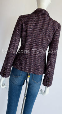 CHANEL 98A Vintage Purple Navy Wool Silk Tweed Jacket 38 シャネル ヴィンテージ パープル ネイビー ウール シルク ツイード ジャケット 即発