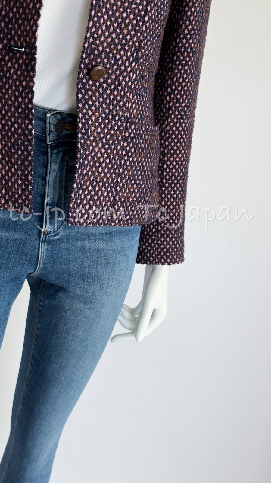 CHANEL 98A Vintage Purple Navy Wool Silk Tweed Jacket 38 シャネル ヴィンテージ パープル ネイビー ウール シルク ツイード ジャケット 即発