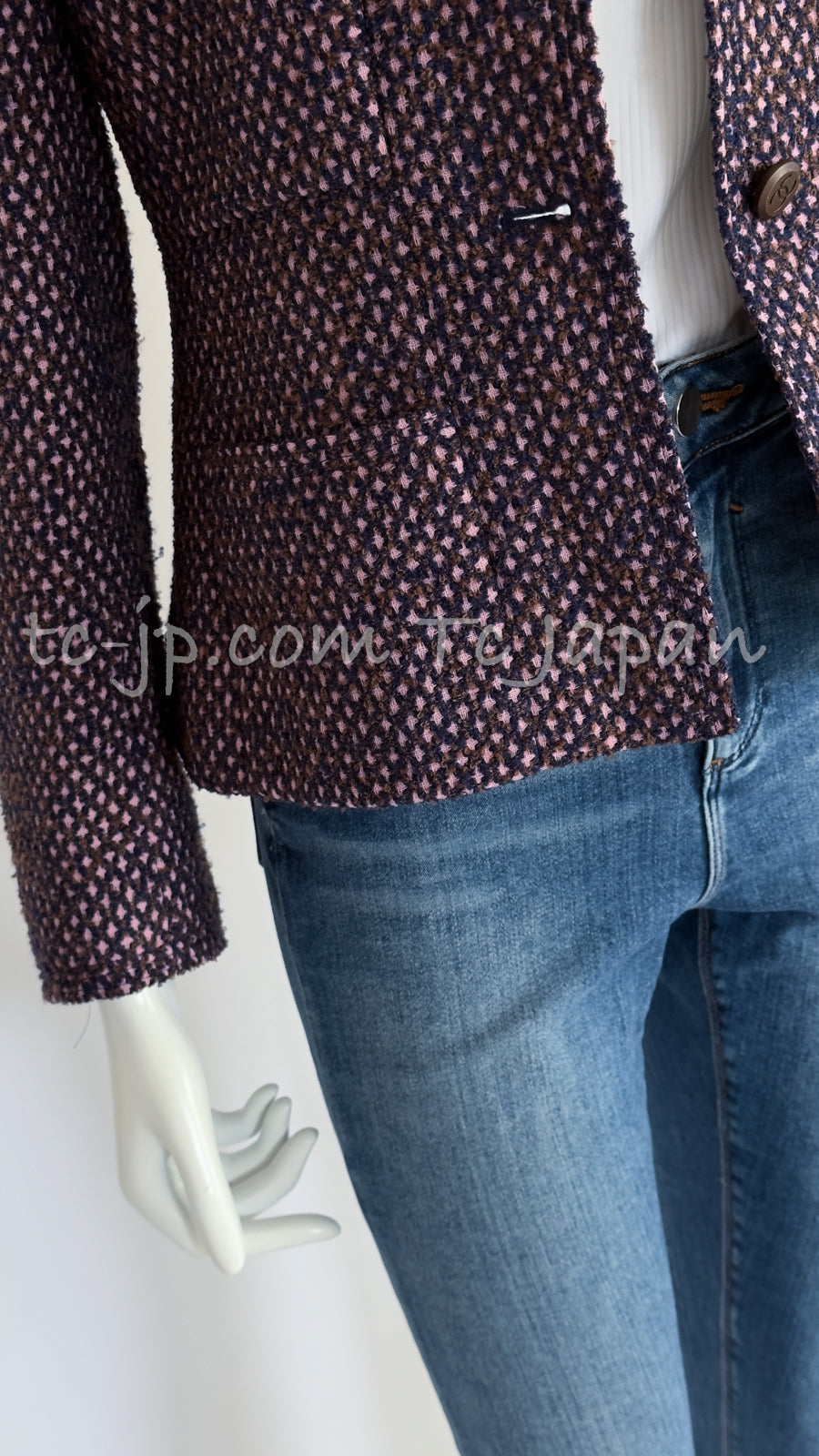 CHANEL 98A Vintage Purple Navy Wool Silk Tweed Jacket 38 シャネル ヴィンテージ パープル ネイビー ウール シルク ツイード ジャケット 即発