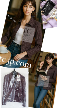 CHANEL 98A Vintage Purple Navy Wool Silk Tweed Jacket 38 シャネル ヴィンテージ パープル ネイビー ウール シルク ツイード ジャケット 即発