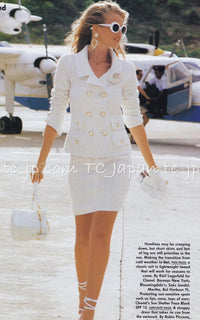 CHANEL 92S Vintage Navy Ivory Trim Camellia Buttons Jacket Skirt Suit 38 シャネル ヴィンテージ ネイビー アイボリー トリム カメリアボタン ジャケット スカート スーツ 即発