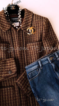 CHANEL 97A Vintage Olive Brown Wool Leather Trim Tweed Jacket 40 42 シャネル オリーブ ブラウン ウール レザー トリム ツイード ジャケット 即発