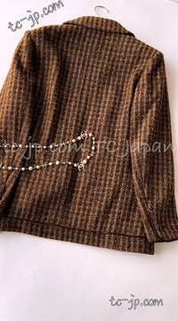 CHANEL 97A Vintage Olive Brown Wool Leather Trim Tweed Jacket 40 42 シャネル オリーブ ブラウン ウール レザー トリム ツイード ジャケット 即発