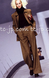 CHANEL 97A Vintage Olive Brown Wool Leather Trim Tweed Jacket 40 42 シャネル オリーブ ブラウン ウール レザー トリム ツイード ジャケット 即発